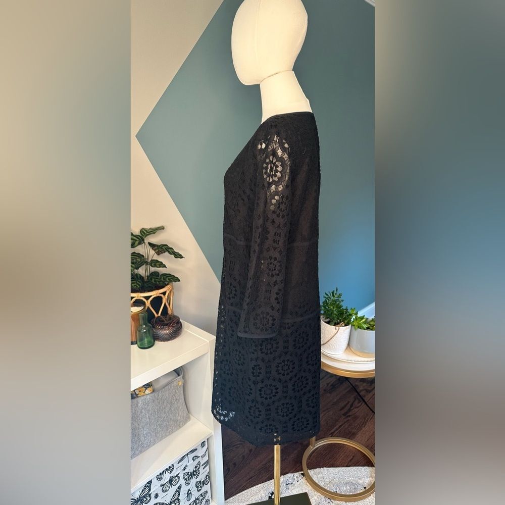 NWT Laundry by Shelli Segal Black Lace Long Sleeve Zip Front Shift Dress Size 12 - Picture 2 of 13